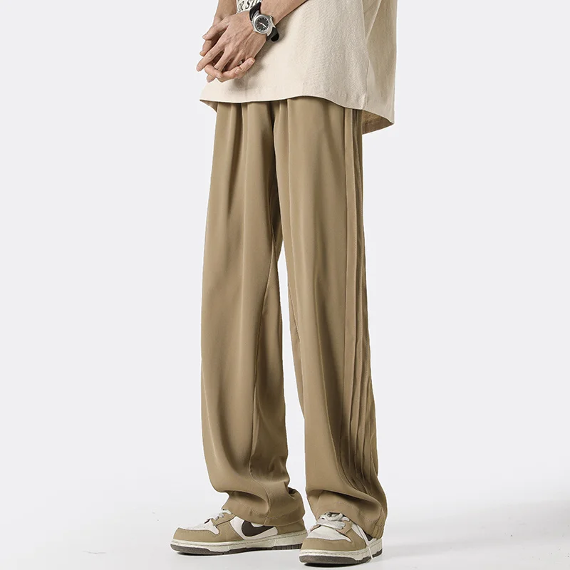 Новинка 2023 мужские однотонные брюки в полоску по бокам американские