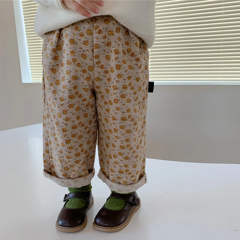 

Осень 2022, Новые повседневные широкие брюки rinilled для девочек, длиной до щиколотки, цветочные технические детские брюки, наряд для детей