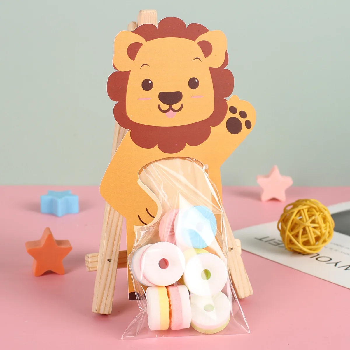 10 шт. пакеты для конфет с животными и поздравительной открыткой лесные украшения