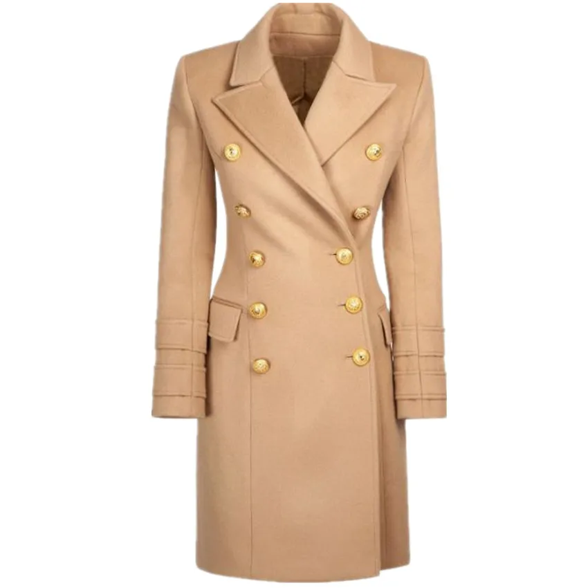 

Модное зимнее двубортное шерстяное пальто Ol, Женская облегающая верхняя одежда средней длины из смешанной шерсти