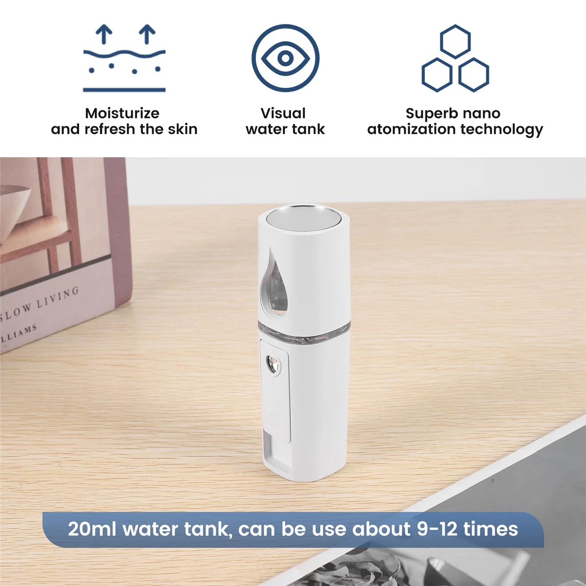 Портативный мини-пароварка Nano Mister для наращивания ресниц с зеркалом белого цвета