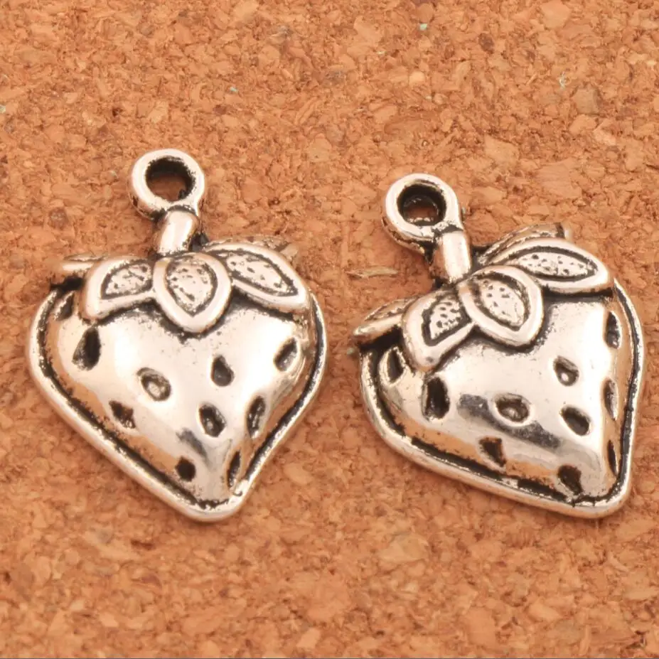 

Бусины-подвески в виде клубники с листом, серебро 14,5x19,8 мм, 30 шт.