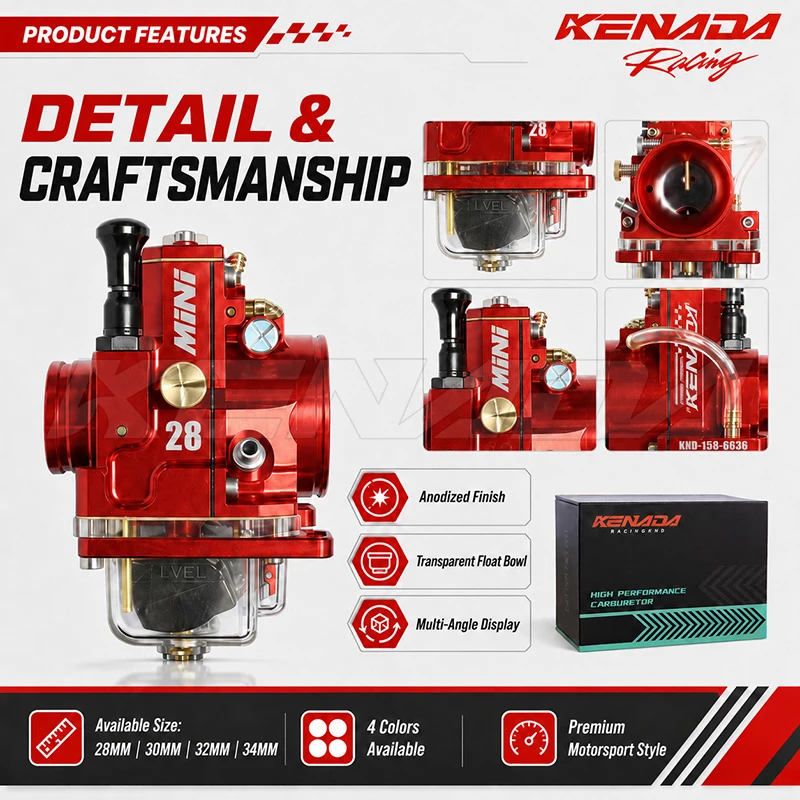 Карбюратор KENADA RACING CNC Mini PWK с плоским дросселем и прозрачной чашей 28-34 мм, совместимый с TCMCKXRMYZ85 KX100112 RM85L CR85R 85-112 куб. см. (art.: 3920db85e9d96) - 3920db85e9d96