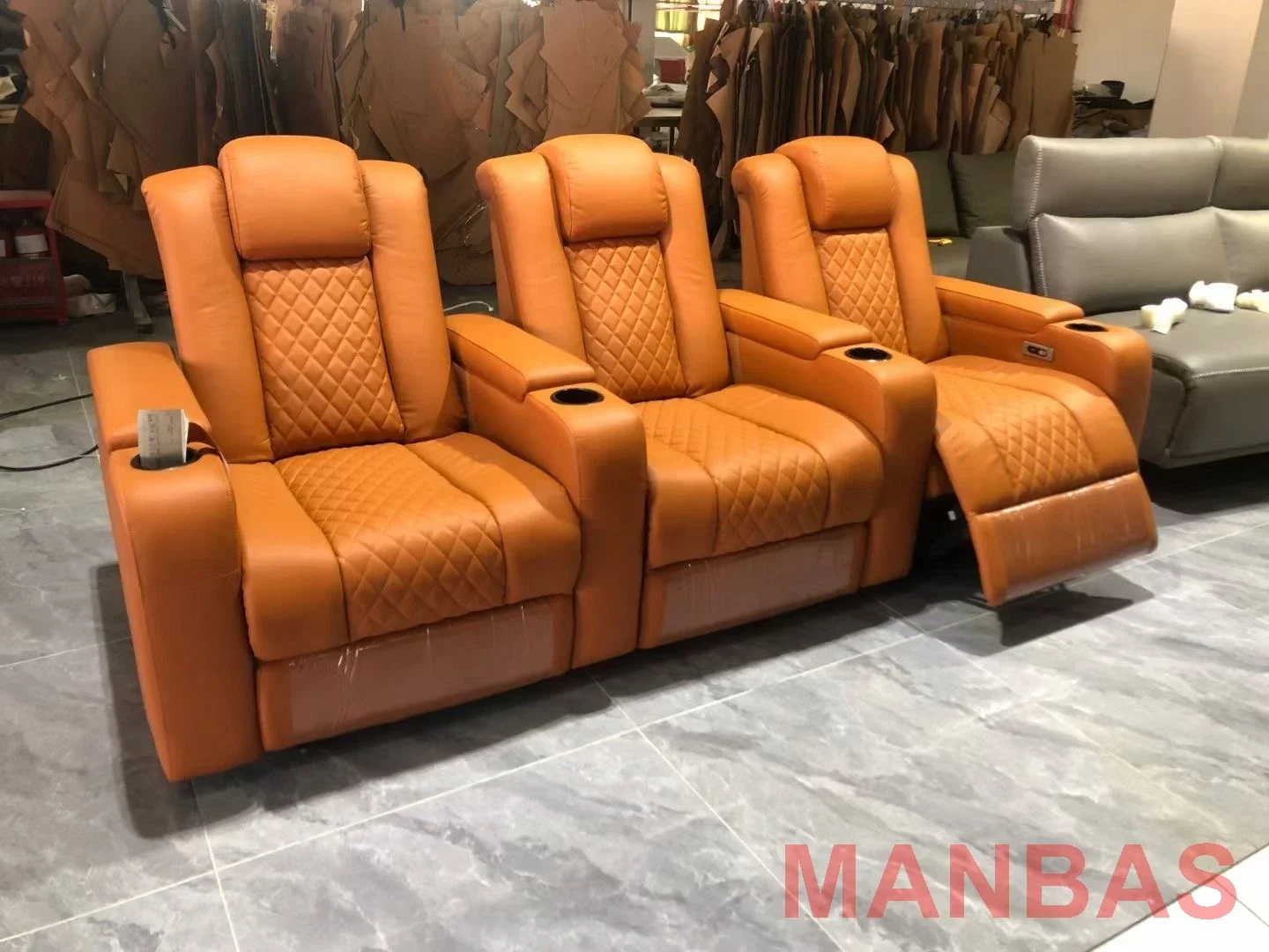 Dual Motor Power Recliners Electric Reclining Seats U shape Italian Genuine Leather Massage Sofas Multifunctional Theater Couch