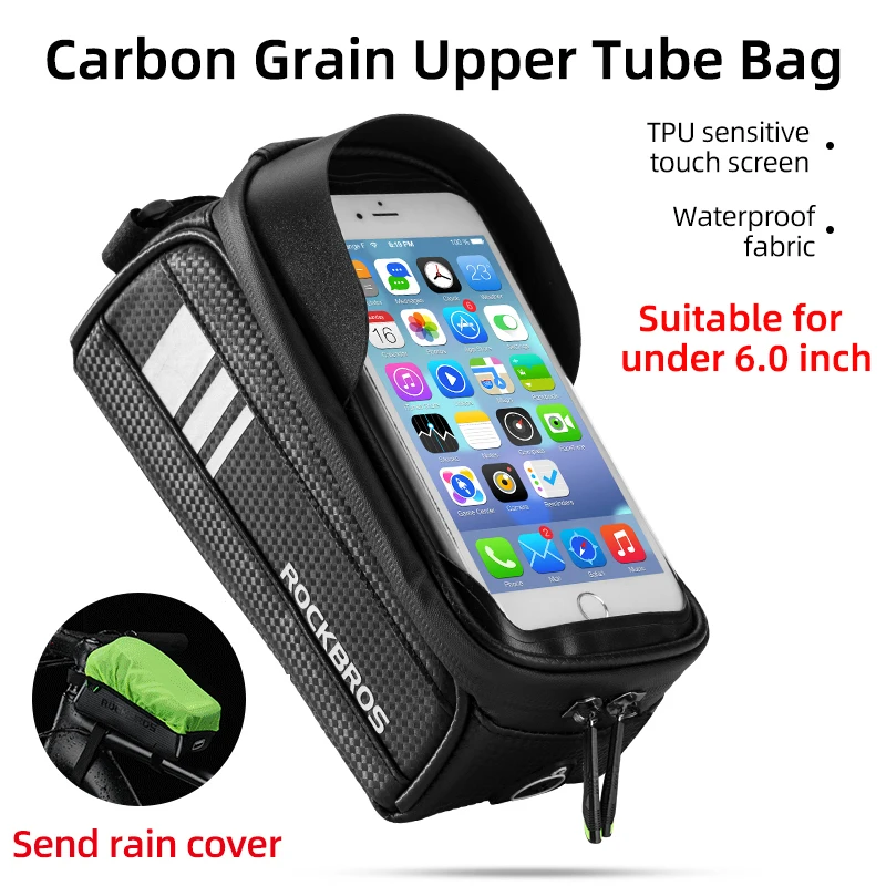 

Rockbros official store Frame Bags Waterproof Cycling Touch Screen Top Tube Bike Handlebar Front Phone Case Holder Bags 6.5 Inch