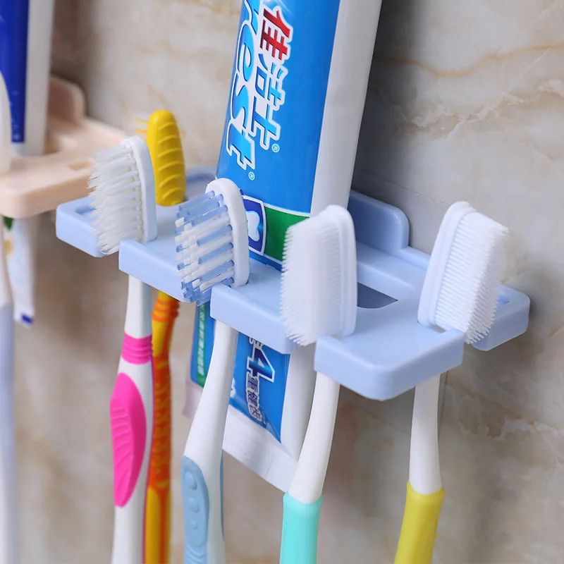 

1PCS 5 Holes Storage Rack Water Free Organizer Hygienic Household Toothbrush Holder Perforated Bathroom Space Saving