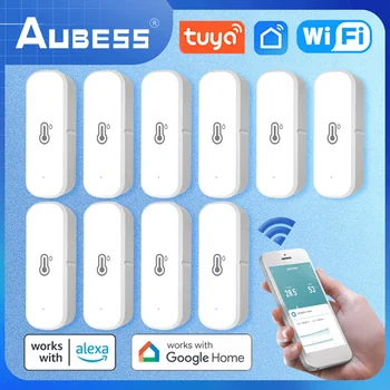 1-10Pcs AUBESS Tuya WiFi Temperature And Humidity Sensor Detector Smart Home Thermometer Hygrometer For Alexa Google Assistant 1