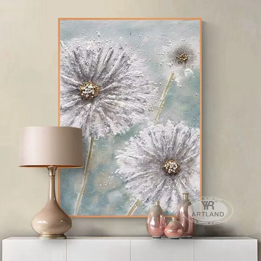 

Одуванчик, цветы, современная абстрактная картина маслом ручной работы для украшения дома, спальни, столовой, гостиной и дивана