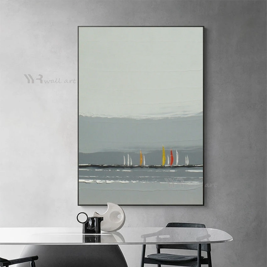 

Modern Minimalist Grey Seascape Abstract Painting Wall Decor Art Mural Handmade Canvas Oil Painting Living Room Bedroom Porch