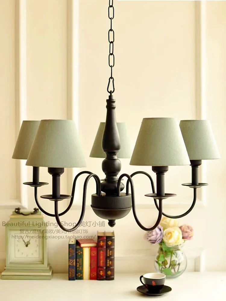 

American Country Chandelier Retro Simple Artistic Bedroom Study Iron Decorative Lamp