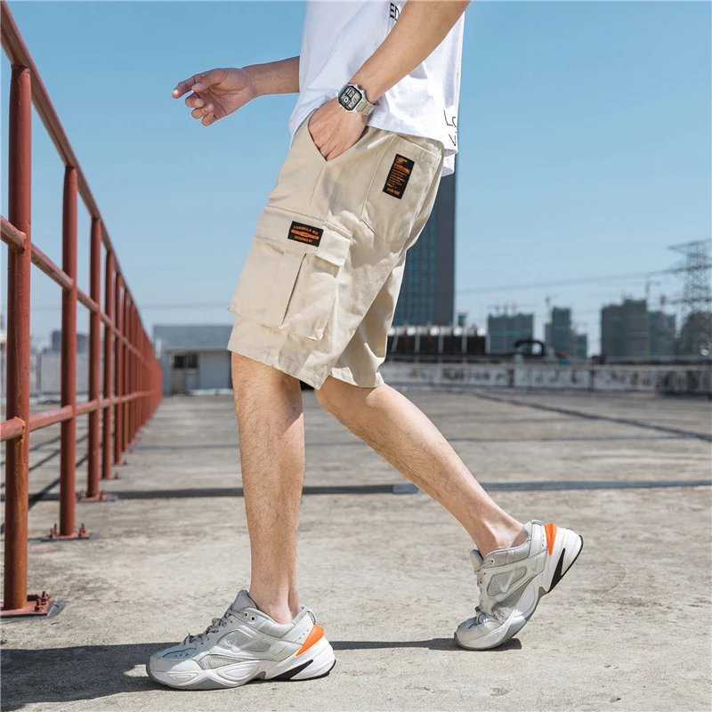 Корейские модные шорты для мужчин однотонные мужские на шнурке хлопковые