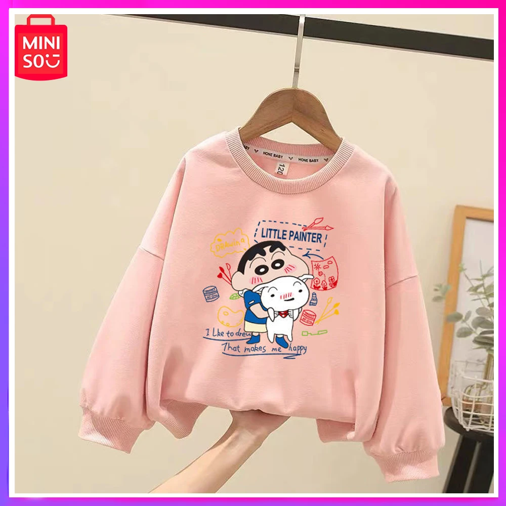 

Miniso 2023 Crayon Xiaoxin Japanese Cartoon Long Sleeve Pullover Sweater Round Neck Loose Top Middle and Big Children Clothing