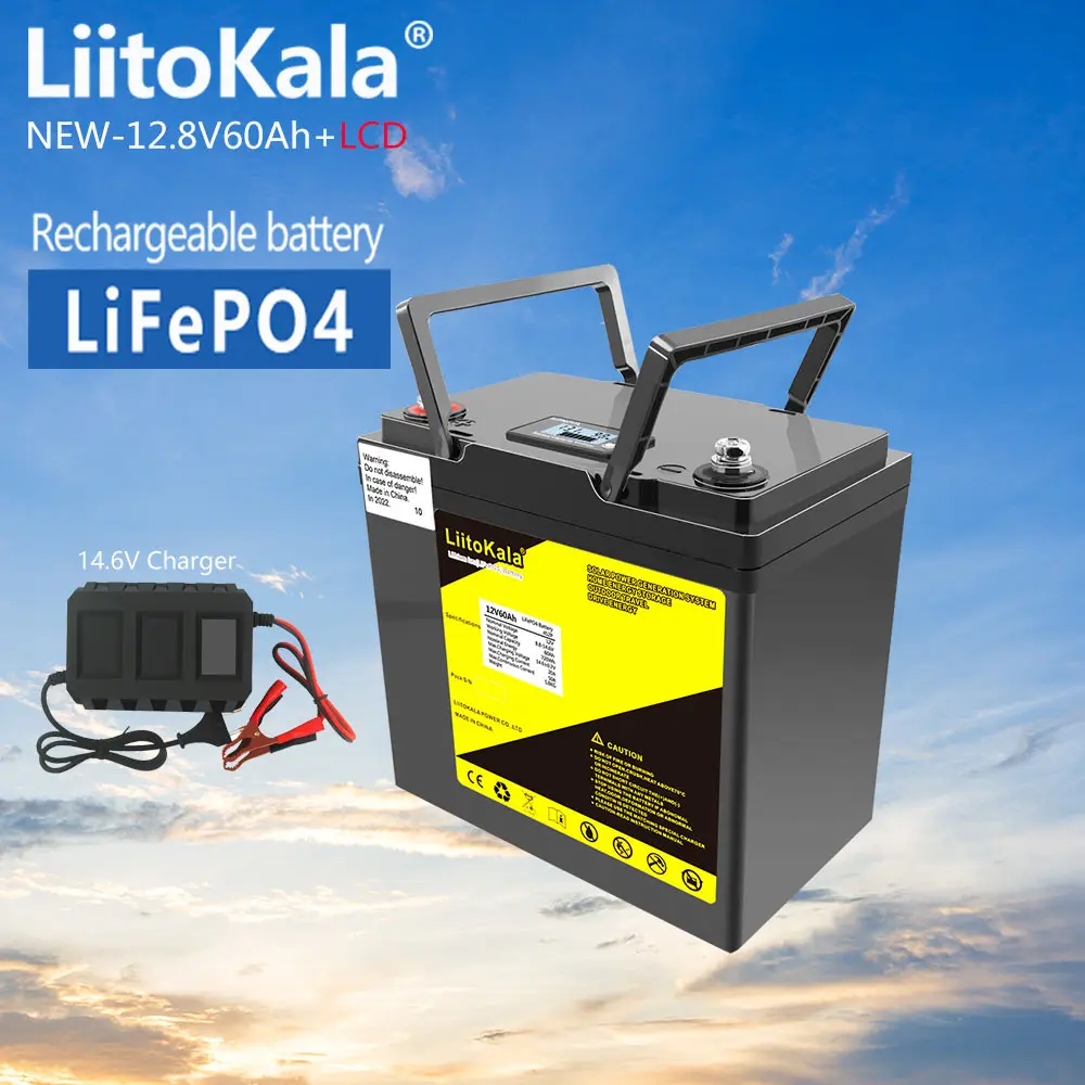 

LiitoKala 12V 60Ah LiFePO4 Battery 12.8V Built-in BMS Power Battery For RV Campers Golf Cart Off-Road Off-Grid Solar Wind