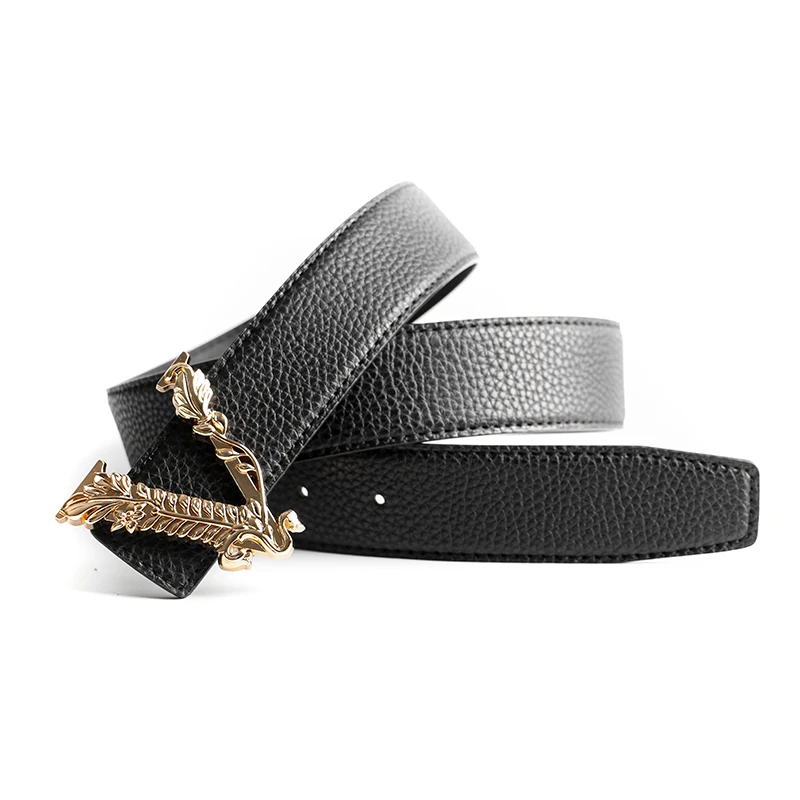 

Top Luxury Designer Brand V Buckle Belt Men High Quality Women Genuine Real Leather Dress Strap for Jeans Waistband Grey