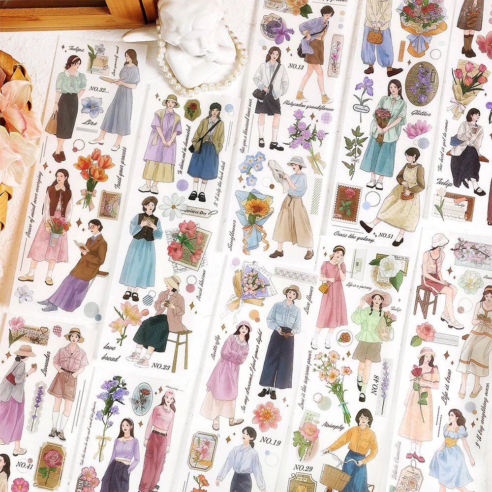 

Card Lover 6 Pcs [Human Romance Series] Cute Girl Journal Stickers Washi Paper Sticker Paper Scrapbooking Material Scrapbook Kit