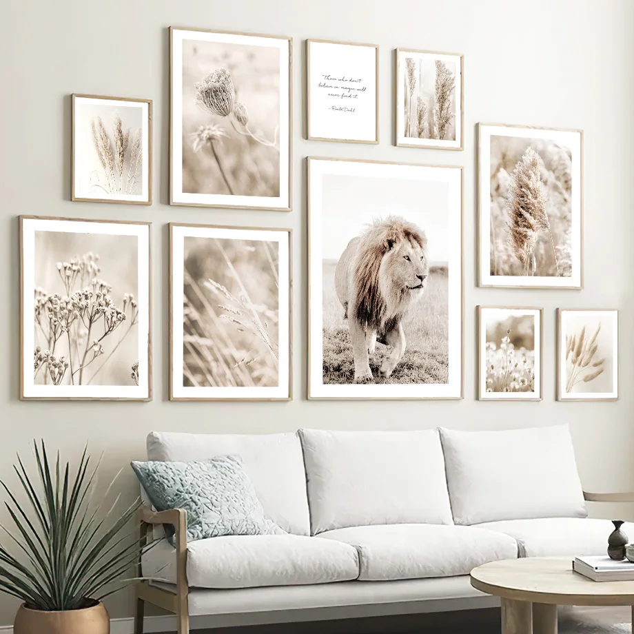 

Reed Lion Dandelion Grass Daisy Quote Beige Nordic Wall Art Canvas Painting Posters Prints Plant Pictures For Living Room Decor