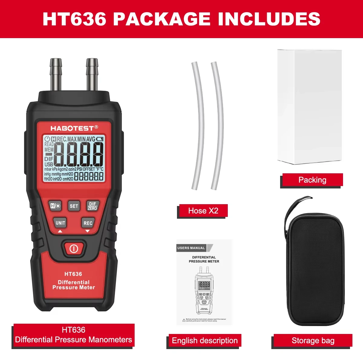

HABOTEST HT636 Цифровой манометр