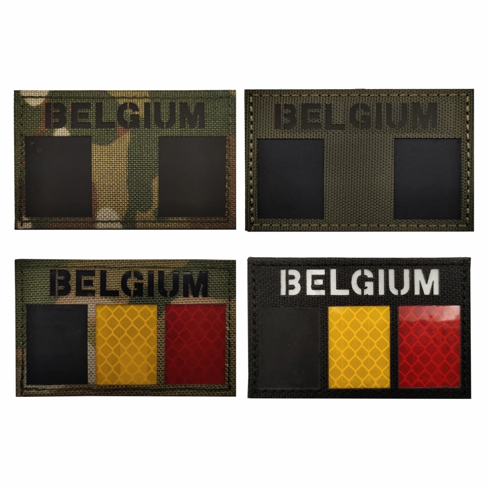 Belgium Country Flag Reflective Patch Armband Badge Glow In Dark Applique Embellishment Appliques Black Tactical IR Patches