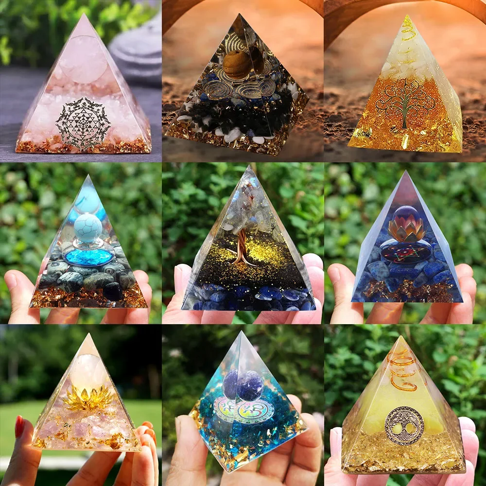 

NEW2022 Natural Stone Orgonite Pyramid Crystals Orgone Energy Generator Healing Reiki Chakra Meditation Table Home Office Decor