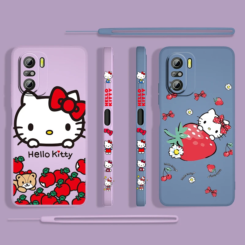 

Anime Girls Hello Kitty For Xiaomi Redmi K50 Gaming 10X 9 9A 9T 9AT 8 8A 7 6A 5A 4X Pro 4G 5G Liquid Left Rope Phone Case Fundas