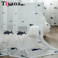 blue whale embroidered children curtains sheer kid curtains for living room bedroom baby room tulle white voile cortinas rideaux