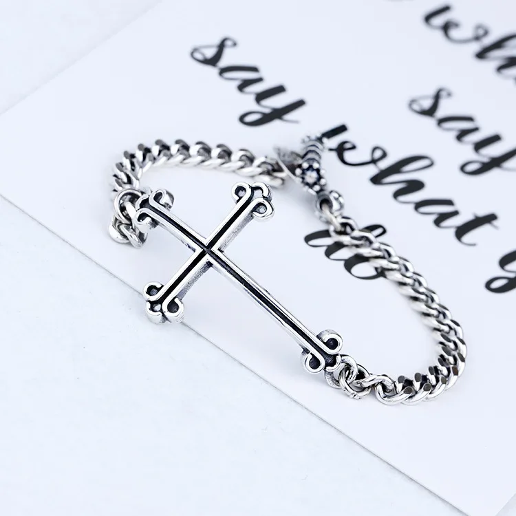 

S925 pure silver jewelry bracelet New Year han edition men and women with the new cross paragraph contracted web celebrity