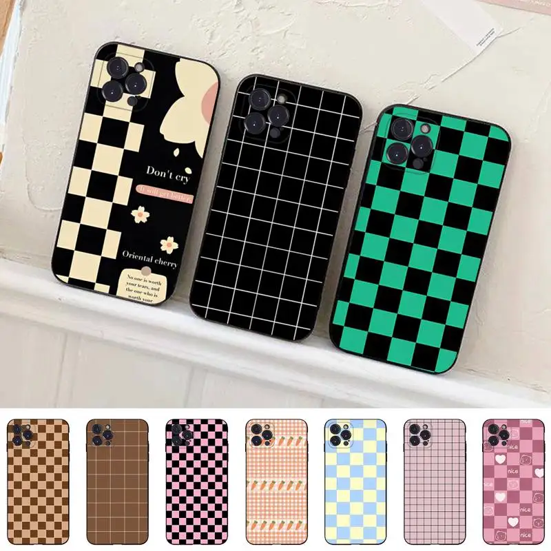

Cartoon grid Phone Case Silicone Soft For iphone 14 13 12 11 Pro Mini XS MAX 8 7 6 Plus X 2020 XR Shell