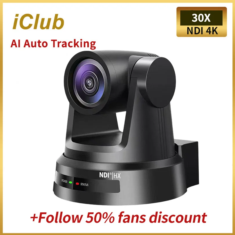 

iclub AI auto Tracking NDI 4K 30X Optical Zoom PTZ Camera with SDI+HDMI+LAN+USB3.0+POE Live Streaming vMix for Studio Church