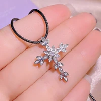 2022 new luxury cross flowers chain necklace for women diamond silver plate aaa grade zircon birthday party cocktail jewelry