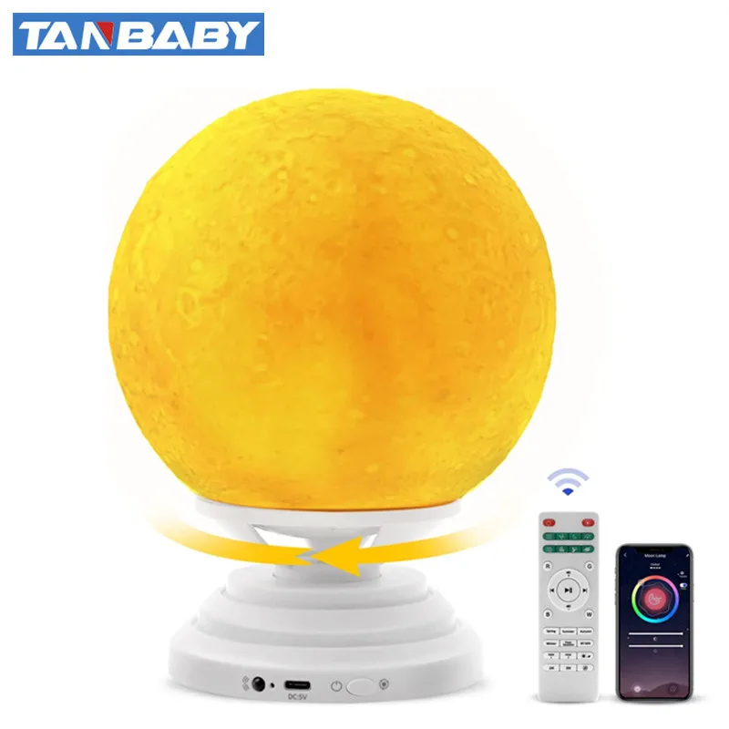 6.5 Inch Smart Tuya App Rotating Moon Lamp for Kids Gift with 16 Colors and White Noise Machine