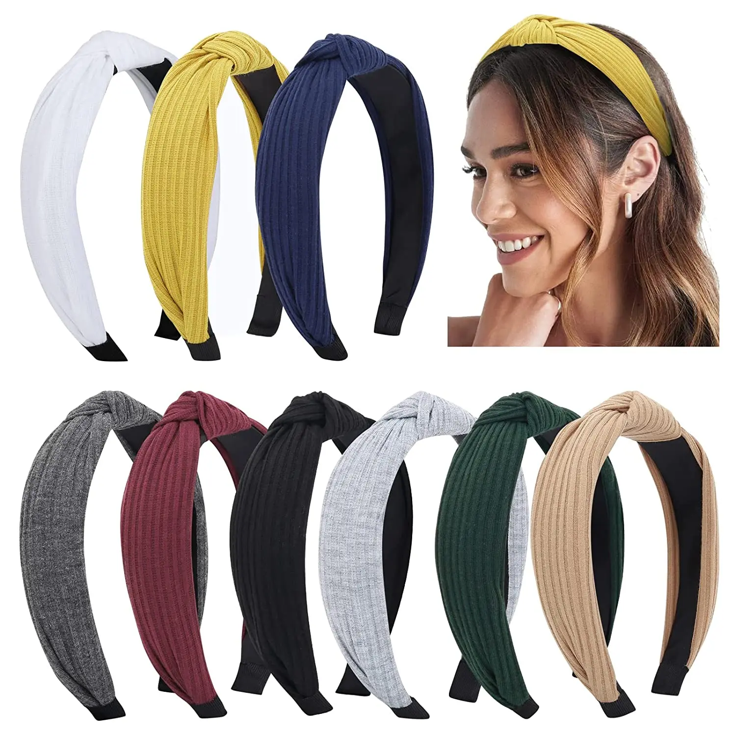 Knotted Solid Headbands for Women Girls Wide Turban Hair Bands Non Slip Top Knot Design Womens Headwear Fashion Hair Accessories