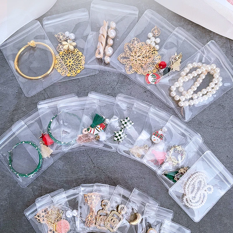 50Pcs Transparent PVC Jewelry Organizer Box Package Bags Anti-Oxidation Bag Earring Necklace Storage Holder Self Sealing Pouch