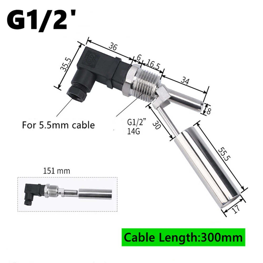 Поплавковый выключатель из нержавеющей стали датчик уровня резьбы M10 G1/2 'с