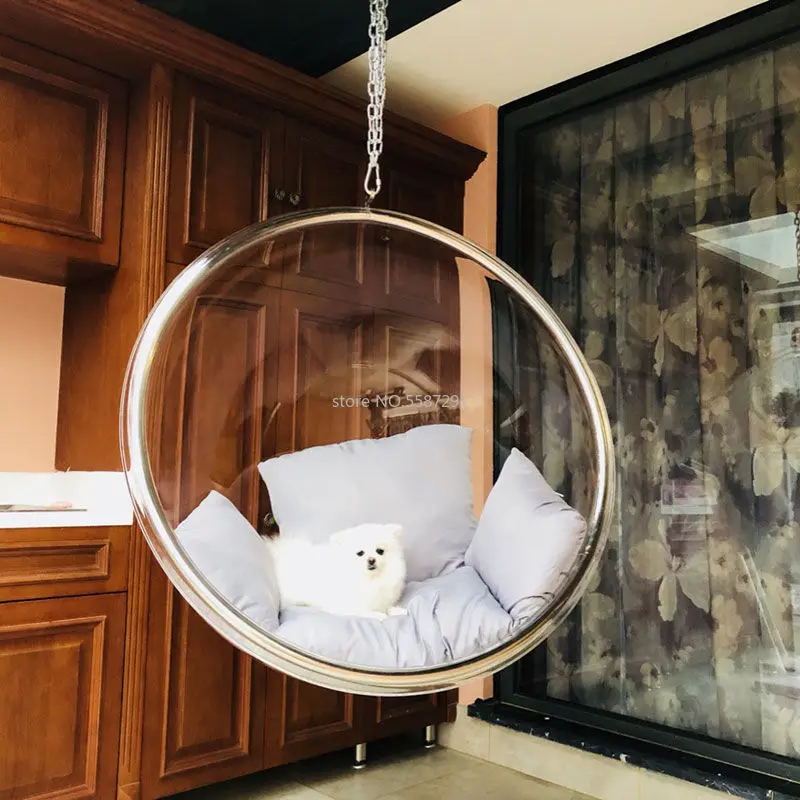 Кресло-качели на одной цепи в форме яйца, подвешенное на полунах, сферическое, с акриловой пузырьковой конструкцией, для гостиной или лаунджа.