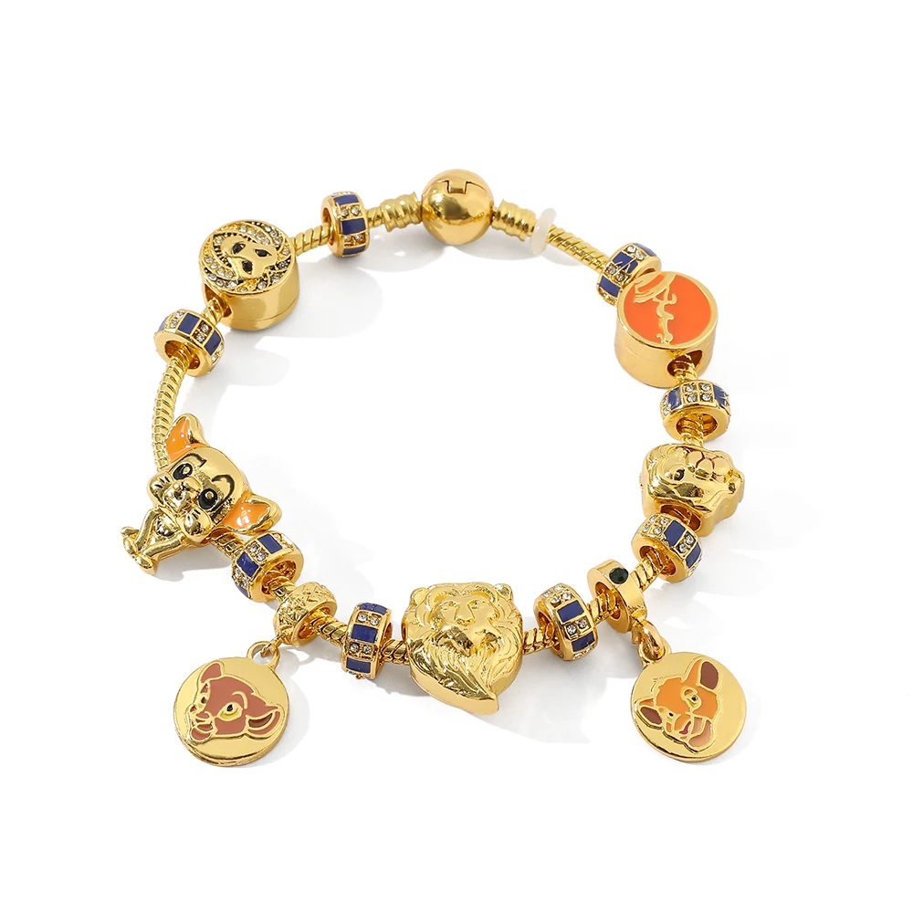Женский и мужской браслет-Шарм Disney The Lion King, золотистый браслет с изображением животных из мультфильмов, рождественские украшения
