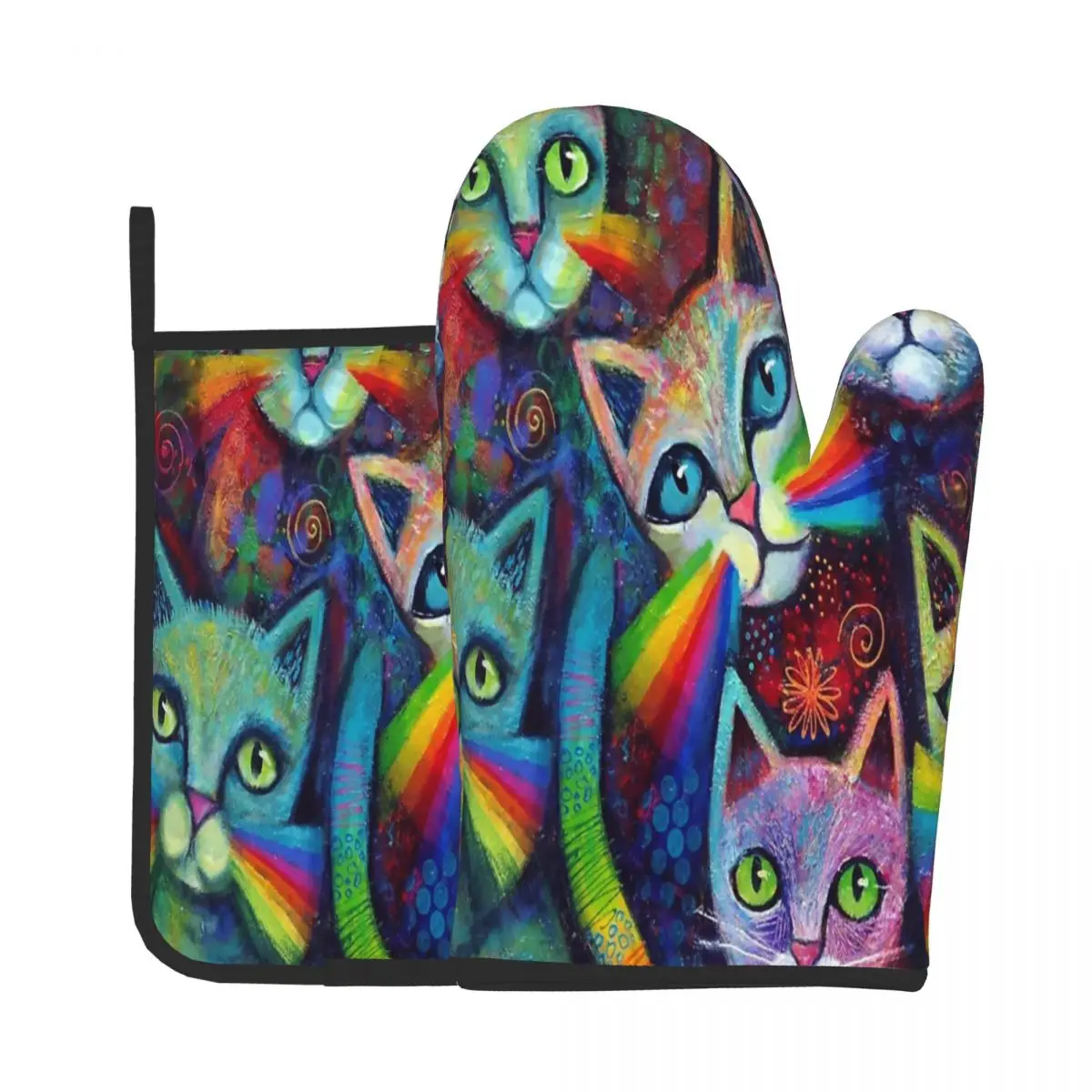 

Перчатки Potholder для кухни и выпечки, термоизоляционный коврик для микроволновой печи, психоделические митенки из полиэстера с абстрактными ...