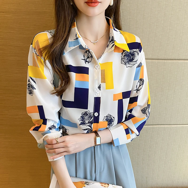 

New Arrival Women's Blusa Mujer for Spring Summer Fashion Trendy Print Ladies' Button-Down Shirt for Work and Casual