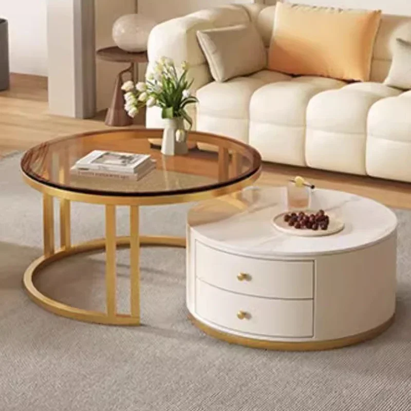 

Extendable Metal Coffee Table Modern Designer Drawers Aesthetic Side Table Round Storage Mueble Salon Living Room Accessories