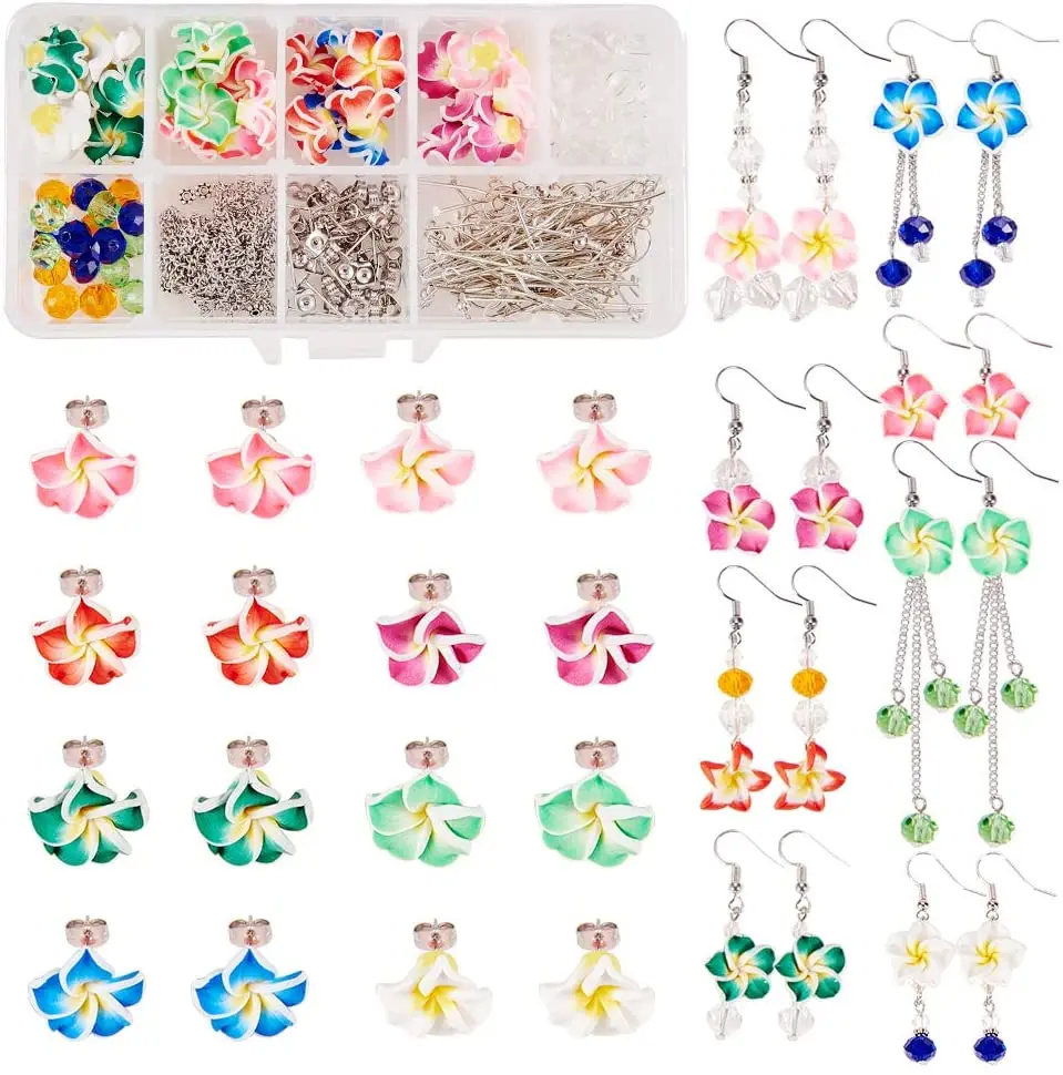 

32PCS/Set 3D Flower Beads Glass Beads polymer clay earrings pendant with earring hooks Party Fun Gifts