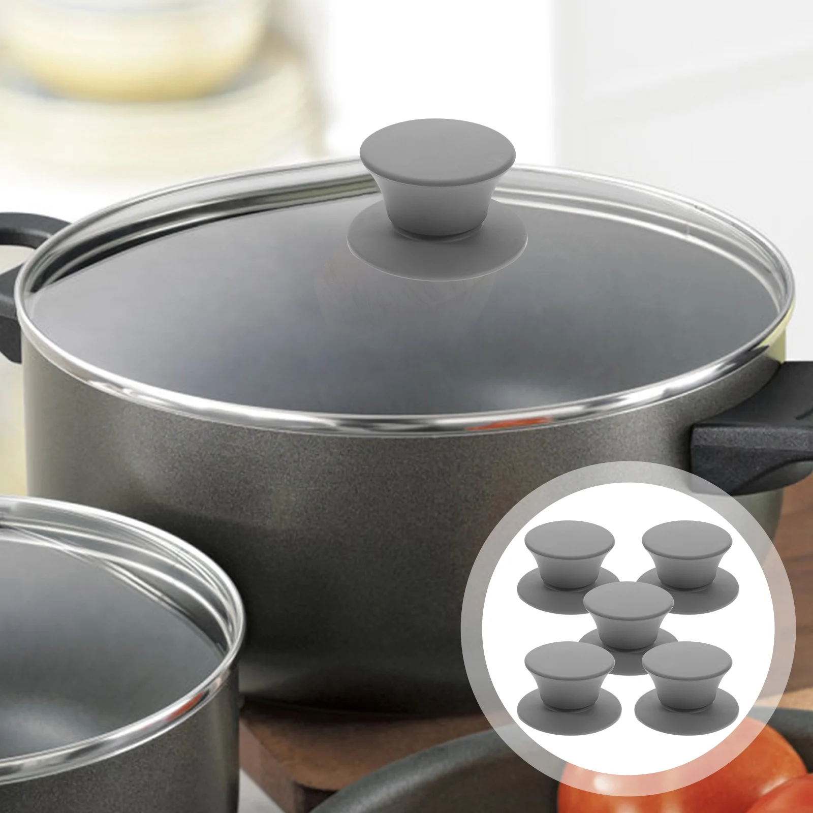

5 Pcs Silicone Lid Handle Pan Replacement Holding Handles Pot Knob Glass Cookware Universal