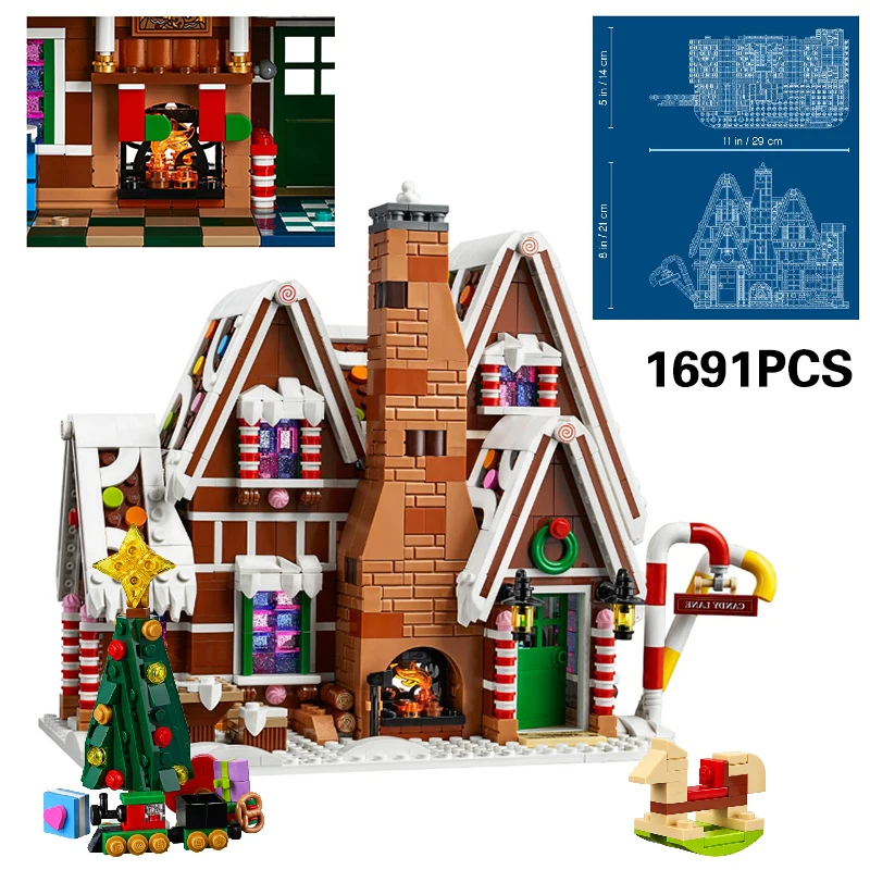 Gingerbread House Building Blocks Christmas Santa Claus Elk Gingerbread Man Figures Bricks Toys For Children Gifts 10267 19075