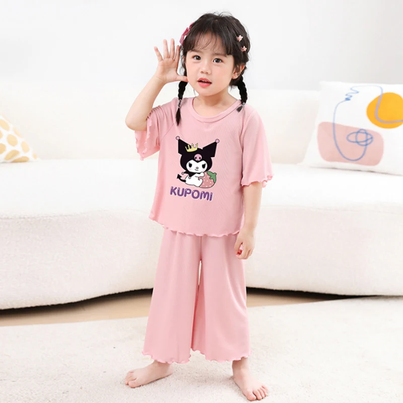 

Sanrio Kuromi Children's Pajamas Cartoon Characters Children's Loungewear Ice Silk Cotton Maiden Heart Thin Nightdress