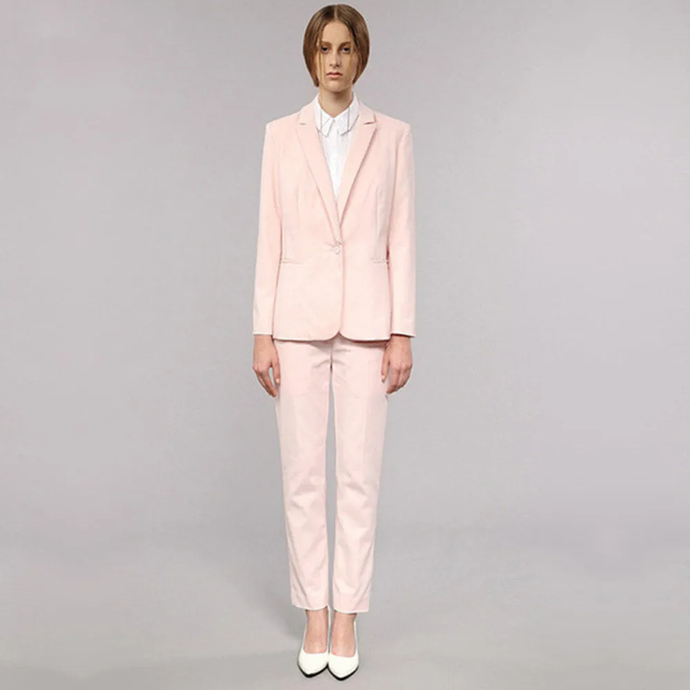 Light Pink Women's Business Work Suits Female Office Uniform One Button Ladies Formal Trouser Suits 2 Piece Sets Blazer Custom