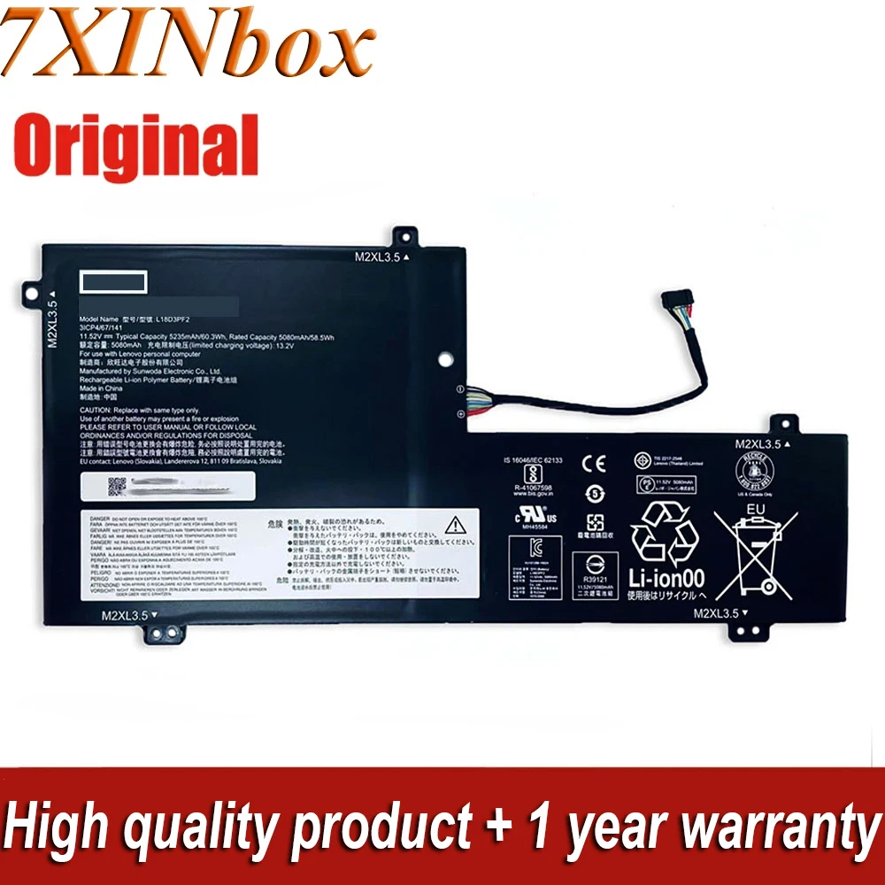 

Аккумулятор для ноутбука 7XINbox 11,52 V 5235mAh L18D3PF2 L18M3PFA для Lenovo Yoga C740-15IML Yoga C740-15 Series 5B10T83739 5B10W67402