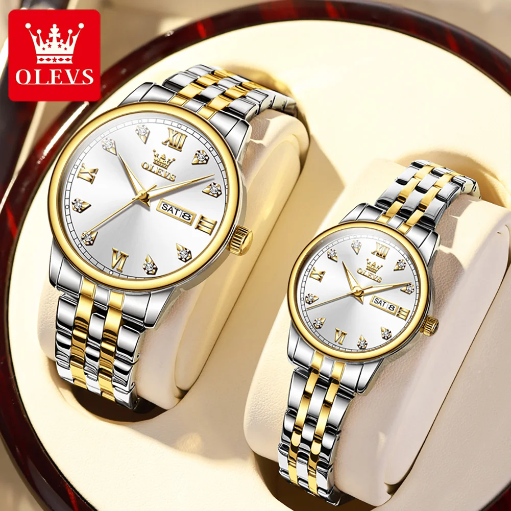 Olevs Simple Couple Watches for Lovers Waterproof Stainless Steel Sets of Watches for Him and for Her Relogio Feminino