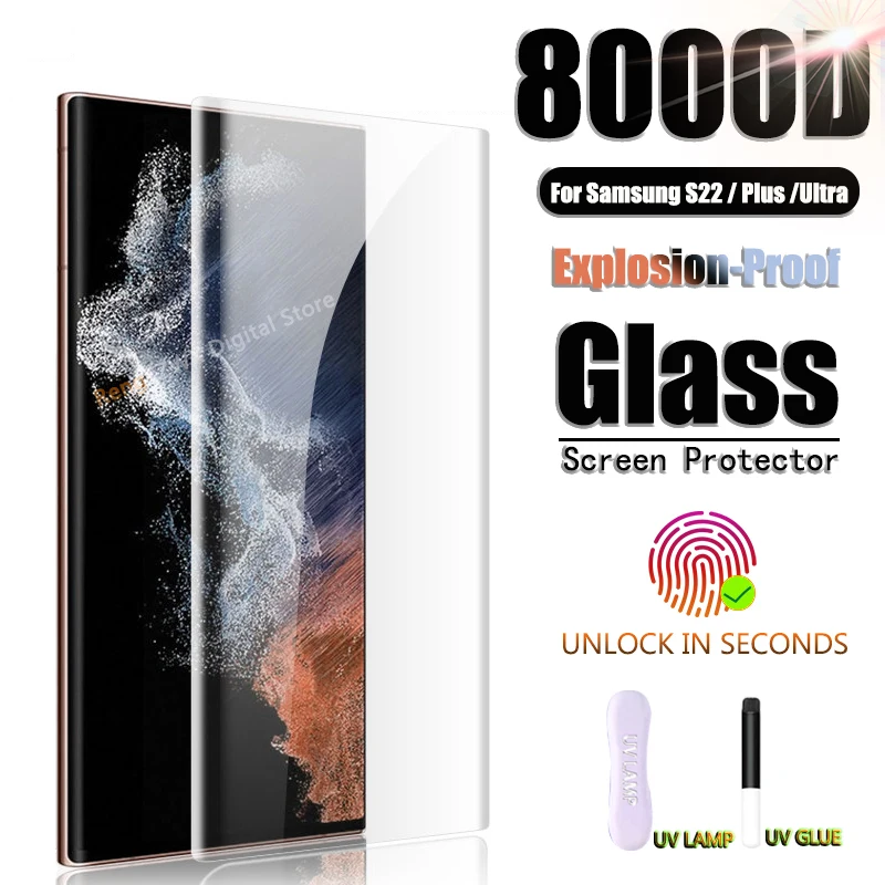 8000D Screen Protector For Samsung Galaxy S22 Ultra S21 Plus UV Tempered Glass S10 Plus S10 E Note 20 10 9 8 S9 S8 5G S 22 Film