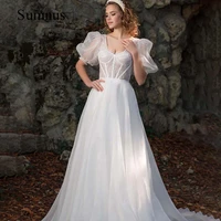 vintage squines wedding dress detachable puff sleeve strapless open back lace up elegant bride gown prom formal robe de novia