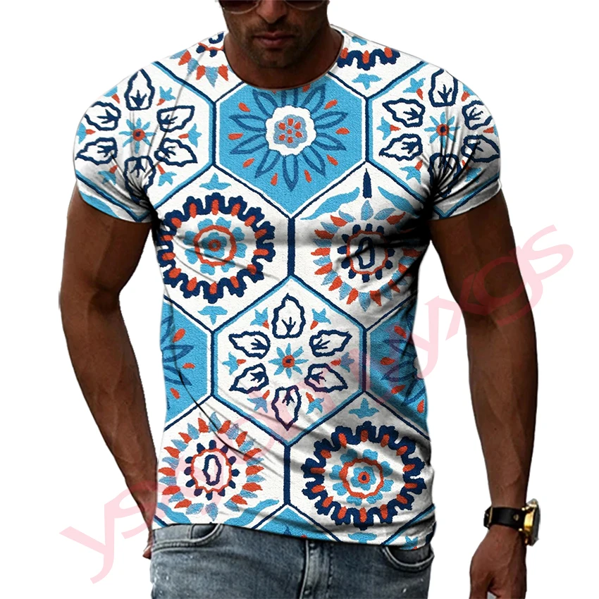 

Summer Trend Graffiti and Grid Pattern Men T-Shirts Casual 3D Print Hip Hop Personality Round Neck Tees Loose Short Sleeve Top