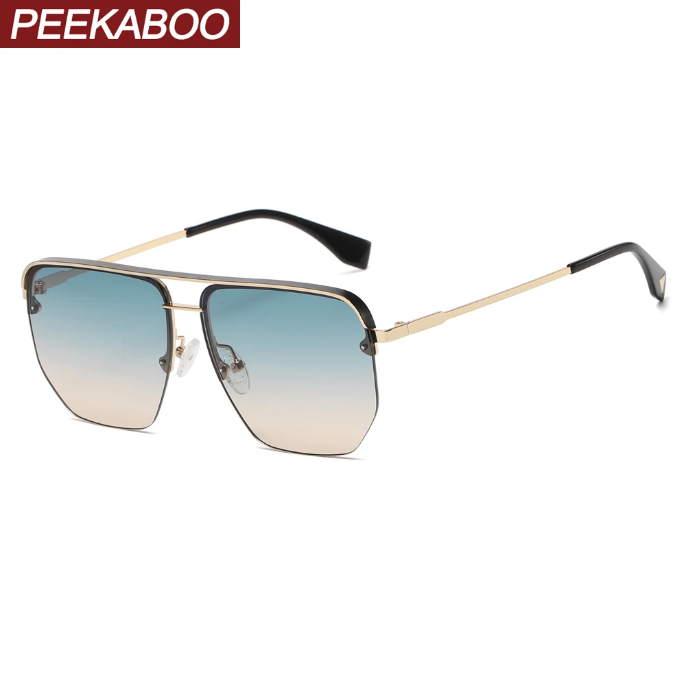 

Peekaboo male half frame summer sunglasses for men metal gold square sun glasses for women uv400 brown yellow 2022 female