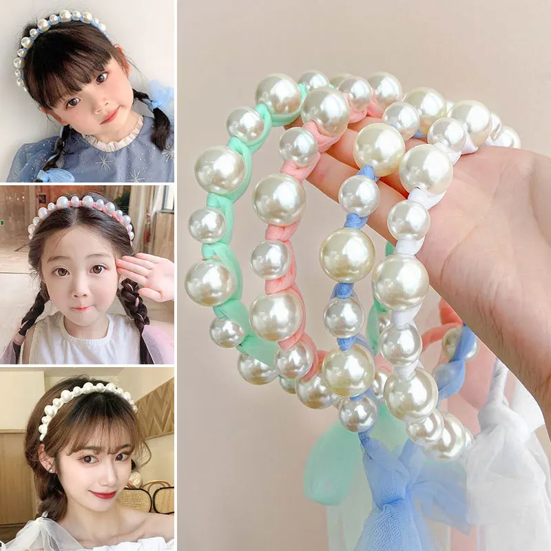 

1PC Pearl Headband Streamer Hair Accessories Hairpin Children Cute Princess Female Super Cute Boken Hair Finishing